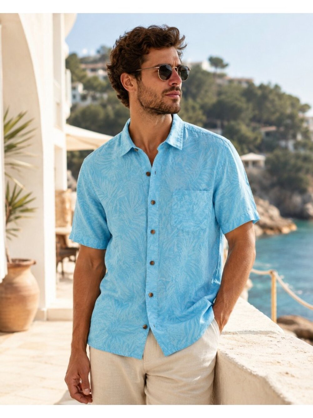 Tommy Bahama Men’s 3XLB Silk Camp Shirt Blue Palm Jacquard Hawaiian Short Sleeve